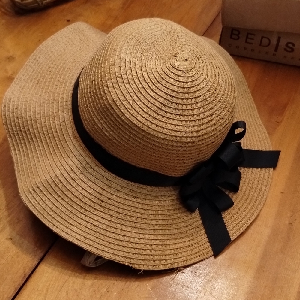 Stylish Tan  Sun Hat with Black Ribbon